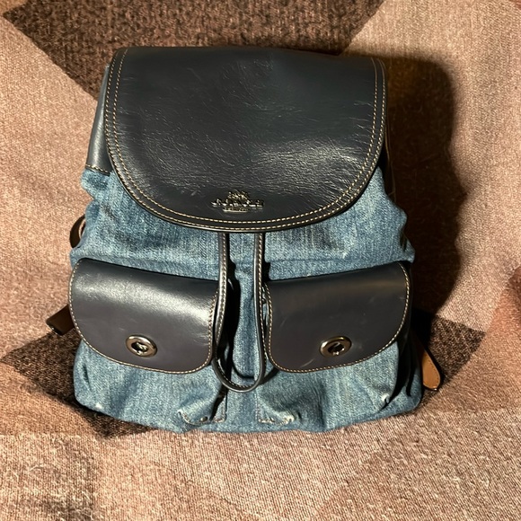 Preloved COACH Billie Blue Jean Denim Leather Backpack - Picture 1 of 8